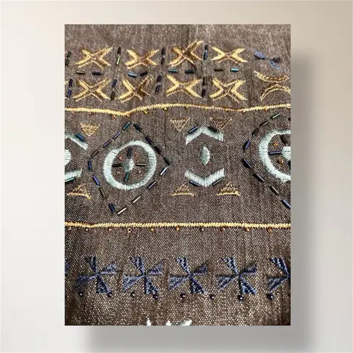 Coldwater Creek W18 Brown Embroidered Beaded Jacket Boho Artsy Open Front Blazer