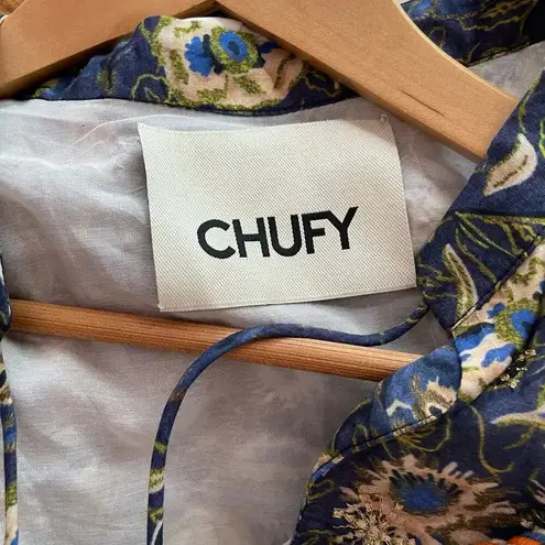 Chufy Amalfi Dress Mini Floral Print Cotton Silk Embroidered Size Small NEW Blue