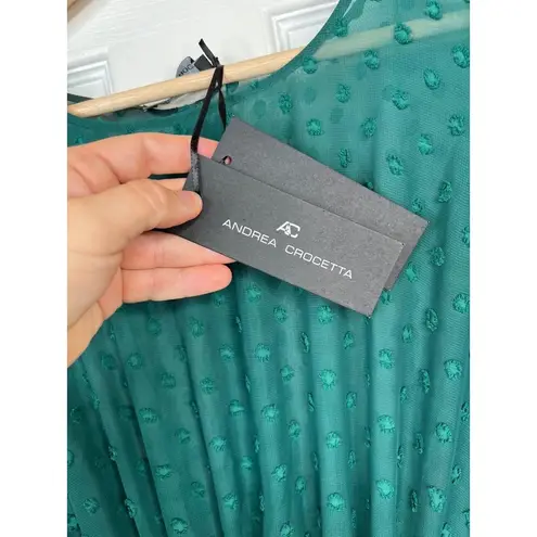 Andrea Crocetta Size M Deep Green Sheer Top Swiss Dot Maxi Dress Bohemian Size M