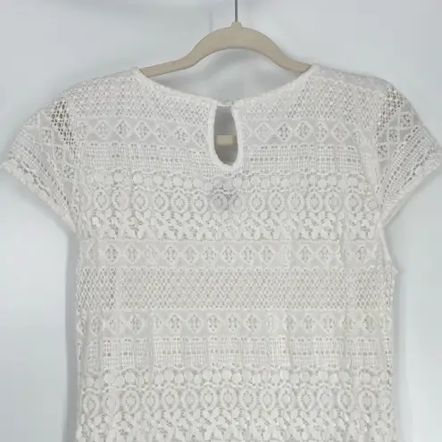 Blanc Du Nil Women's White Lace Fitted Short Sleeve Knee Length Dress Size T4/42