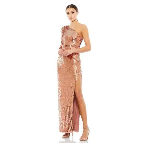 Mac Duggal 10788 One Sleeve High Slit Sequined Dress - Size 10 - Copper - NWT
