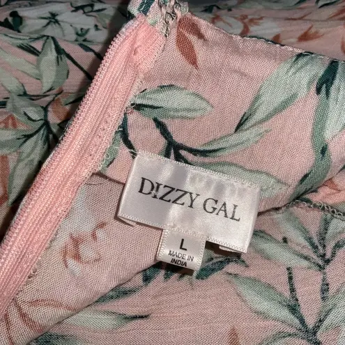 Dizzy Gal Peach & Green Tropical Ruffle Hem Cinched Side Mini Skirt Large