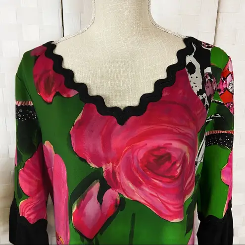 Cavalli Class Green And Pink Snake Jewel Floral Print Mid Sleeve Dress Size 12