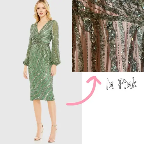 Mac Duggal Pink Embellished Long Sleeve Midi Dress