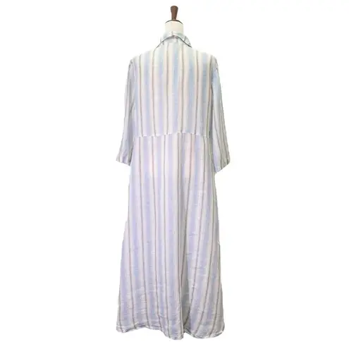 CP Shades Michelle Dress Size Medium Linen Stripe Button Front Maxi Made in USA