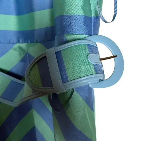 Rebecca Vallance Seychelles Blue Stripe Puff Sleeve Belted Mini Dress Size 8