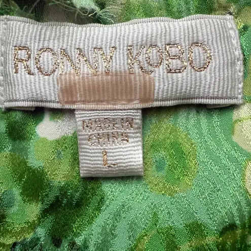 RONNY KOBO Silk Midi Length Dress gFloral Ruched Neck Mini Dress Size L Green Size L