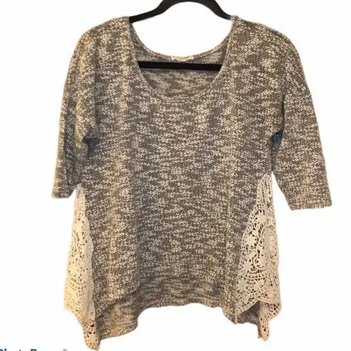Hem & Thread lightweight sweater crochet inserts fall tops crewneck S - Image 1