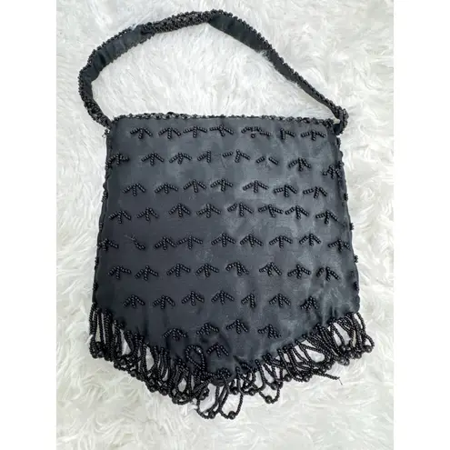 Vintage Mademoiselle Handmade Beaded Black Evening Bag Hong Kong Purse