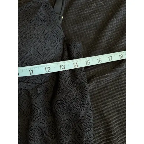 Tankini Swim Top Crochet Black Solid Size XL Molded Cups Lined Wide Adj Straps