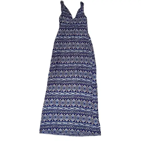 AQUA  Tribal Print Maxi Dress Sleeveless Stretch Long Dress Navy Blue Women Sz XS