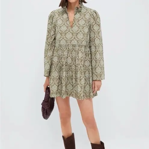 Hyacinth House Russell Mini Dress M NWT Cotton Moss Floral Ruffle Cottagecore Green Size M