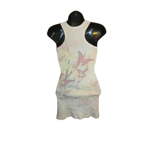 None White Racerback Tank Top With Butterflier Women's Size M