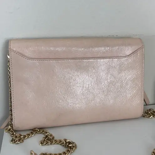 Botkier Blush and Gold Leather Crossbody Bag Gold Tone Chain Zippers Mirror