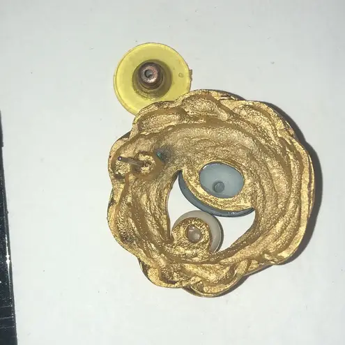 Elegant Vintage Gold Tone and Navy Blue Earrings with Faux Pearl Accent