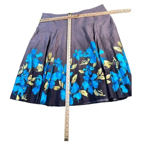 Jones Wear Floral A-Line Skirt with Vibrant Blue Flowers and Gold Leaves Size 18