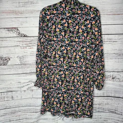 Boden Floral Long Sleeve Dress Black Multicolor Boho Midi 12R Size 12