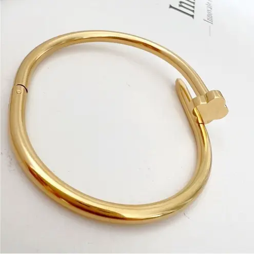 18K Gold Plated Zircon Nail Bangle Set Stainless Steel Flower Bracelet Womens