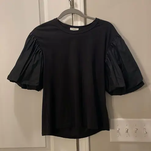 ALC Frank A.L.C. Black Cassandra Puff Balloon Taffeta Short Sleeve Tee Shirt xs black