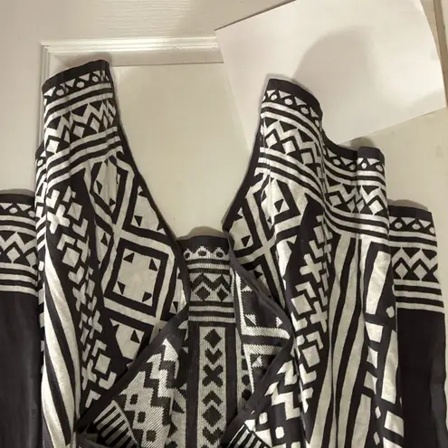 TOPIN Womens Geometric Aztec Print Waterfall Cardigan Sweater Black White M Size M