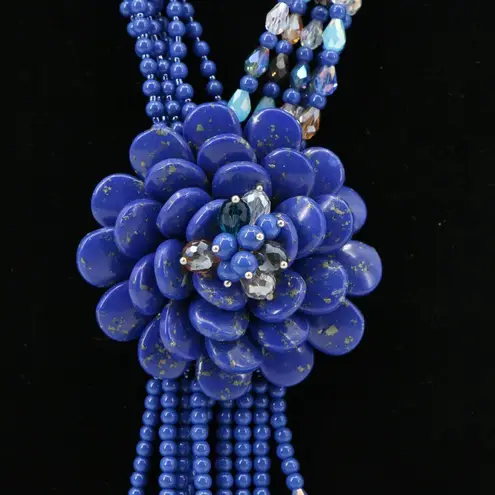 Joan Rivers New Starlet Style Beaded Flower Cluster Fringe Lapis Blue Necklace