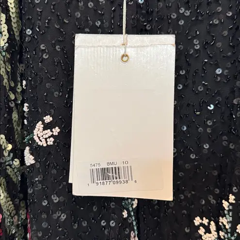 Mac Duggal NWT 5475 Black Floral Embellished Spaghetti Strap Gown Size 10