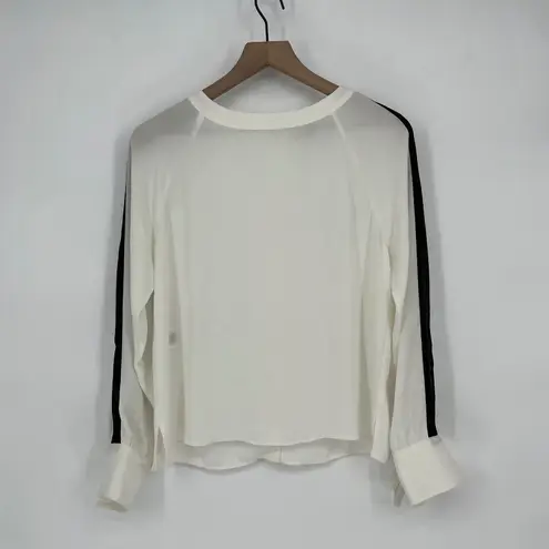 Rachel Rachel Roy Cream Black Stripe Long Sleeve Button Up Blouse Shirt Top S White