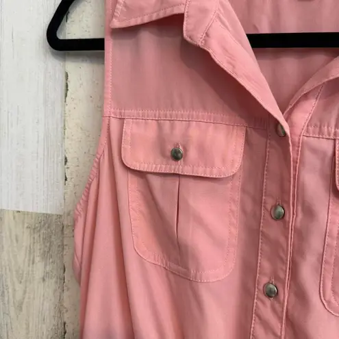 Bebop Chic  Women Large Solid Shirt Pink Button-Up Dress Pockets Summer Beach