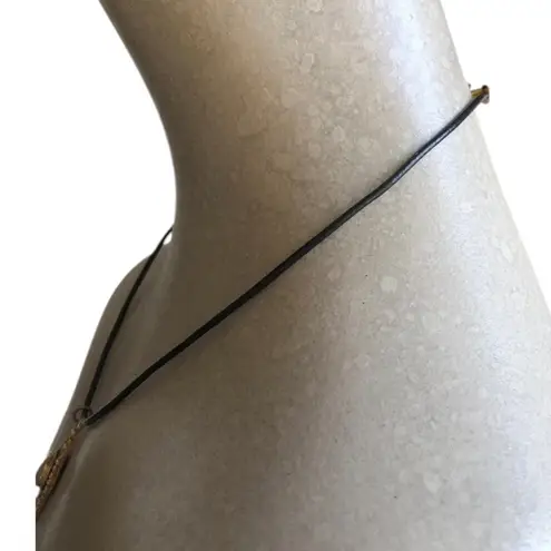 Unbranded Gold Tone Pendant Taupe Stone Waxed Black Cord Pendant Necklace