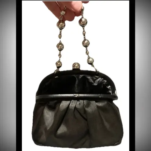 Elegant Black and Silver Clutch with Silver Beaded Handle