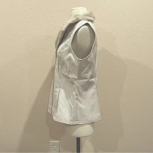 Dennis Basso NWOT Ivory Faux Fur and Leather Moto Vest Size Small