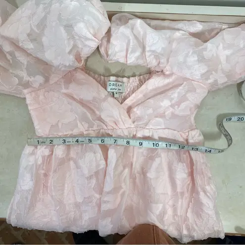 Sister Jane DREAM pink Floral Brocade Organza Mini Dress Puff Sleeve size medium