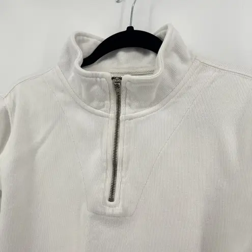 Fresh Produce Womens Quarter Zip Pullover Sweatshirt White Cotton Blend M