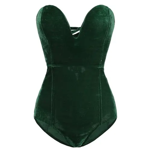 NWT Velvet Sweetheart Neck Strapless Bodysuit Bustier Top Cross Back Small Green