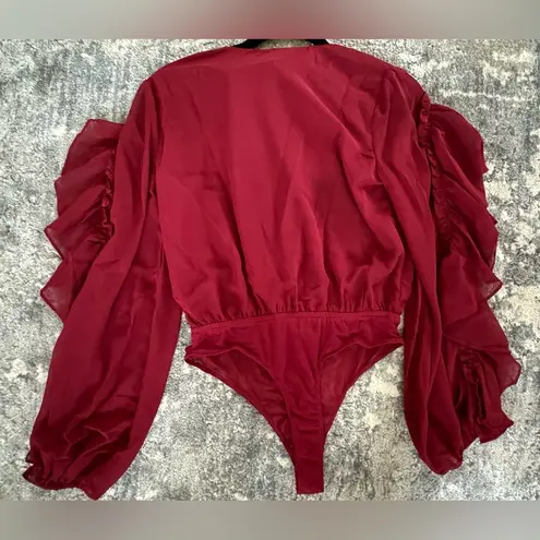 Skyler Rose Long Sleeve Wrap V Neck Ruffle Bodysuit Jumpsuit Sexy Drape Blouse