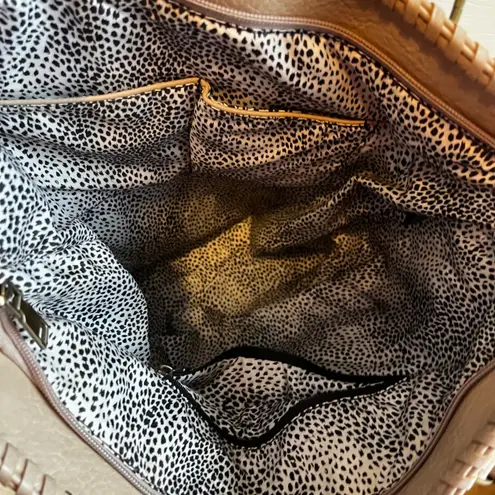 Antik Kraft Tan Faux Leather Tote Bag Whipstitch Detail Zipper Pocket