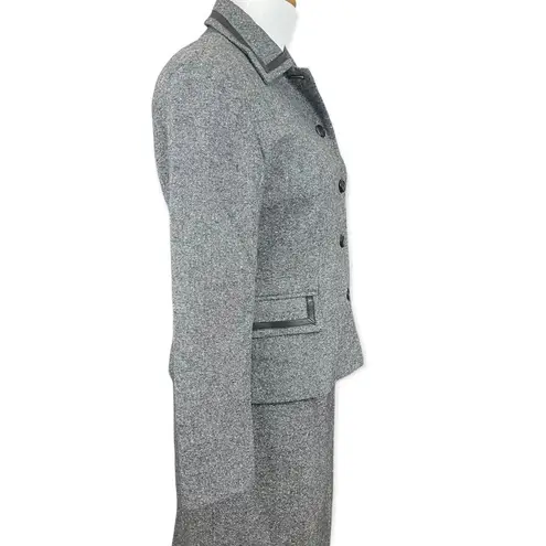 Pendleton Vintage Wool Silk Tweed Style Skirt Suit Leather Trim Black Small