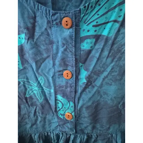 Bali Batiks Vintage Resort Wear Tropical Dress Coverup Tassels Blue Size XL