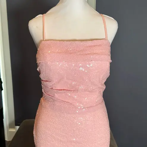 Women’s Pink Sequined Short Homecoming Party Dress Ruffle Hem CorsetBack Size 4