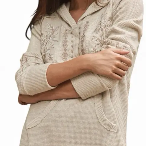 Johnny Was metallic threaded embroidered thermal waffle hoodie NWT