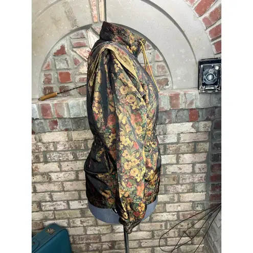 Jacket windbreaker floral mustard rust green 1980s Yellow Size XL