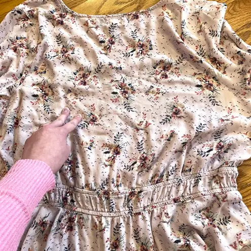 Maurice's 1 Plus Size Pink Floral Smock Waist Blouse Boho Long Sleeve Peasant Top