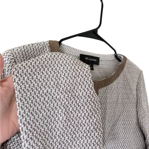 St. John Textured Knit Cropped Jacket with Suede Trim