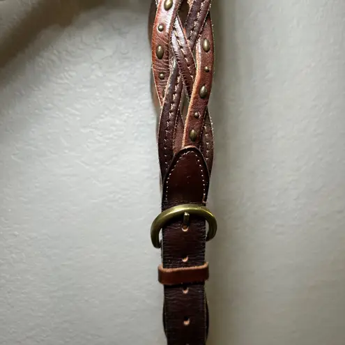 Brown Braided Leather Belt Studs Brass Buckle Women's M/L indie boho western