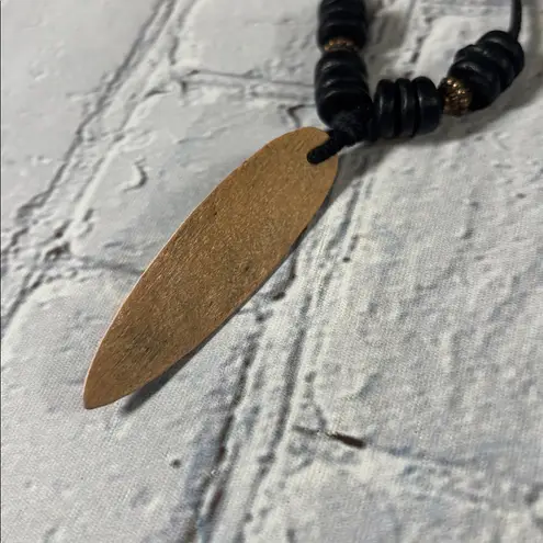 Wooden Bead Rope Surfboard Pendant Beachy Surfer Necklace Black