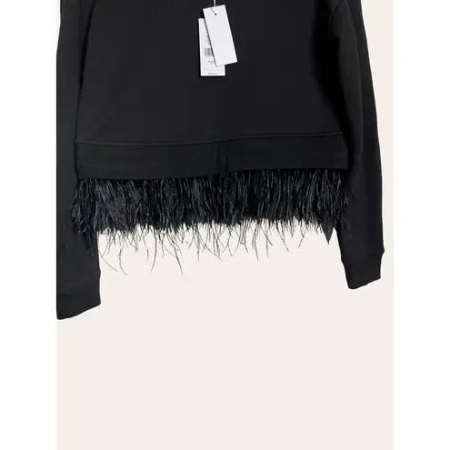 Derek Lam 10 Crosby Black Crewneck Ostrich Feather Hem Pullover Sweater Size S