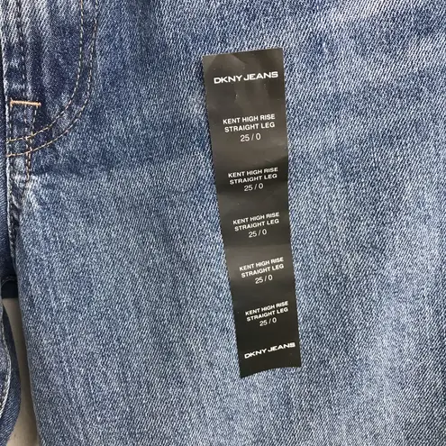 DKNY Women's Kent High Rise Straight Leg Jeans Blue Raw Hem Size 25