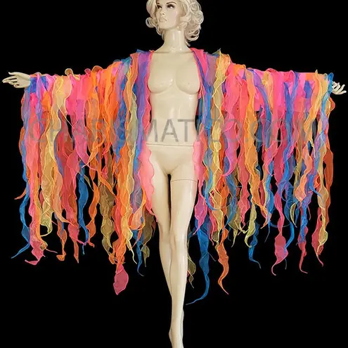Handmade Vibrant Multicolor Fringe Kimono