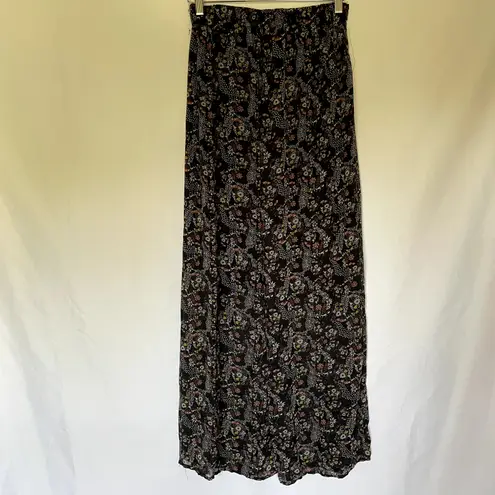 Downeast navy pink floral wide leg flowy pants women's size small lined trousers