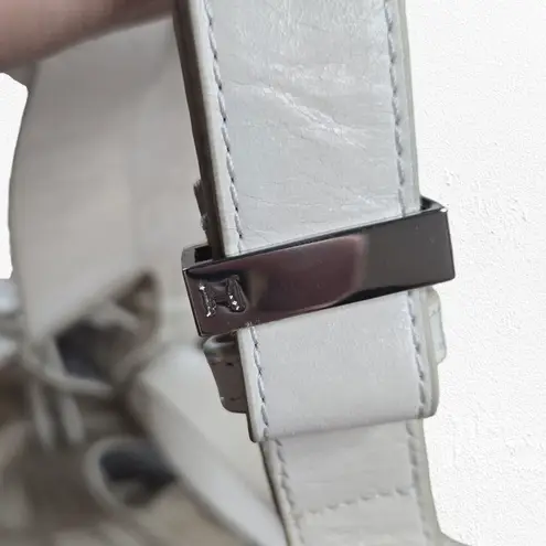 Halston Heritage Snakeskin Leather Drawstring Shoulder Bag Ivory Designer Purse